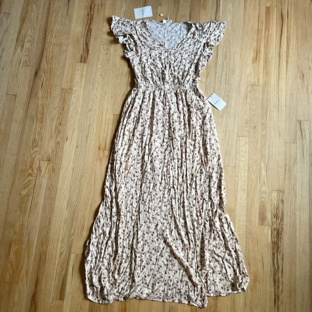 NWT Bohme Floral Maxi Dress V-Neck Cinch Waist Flutter Sleeve